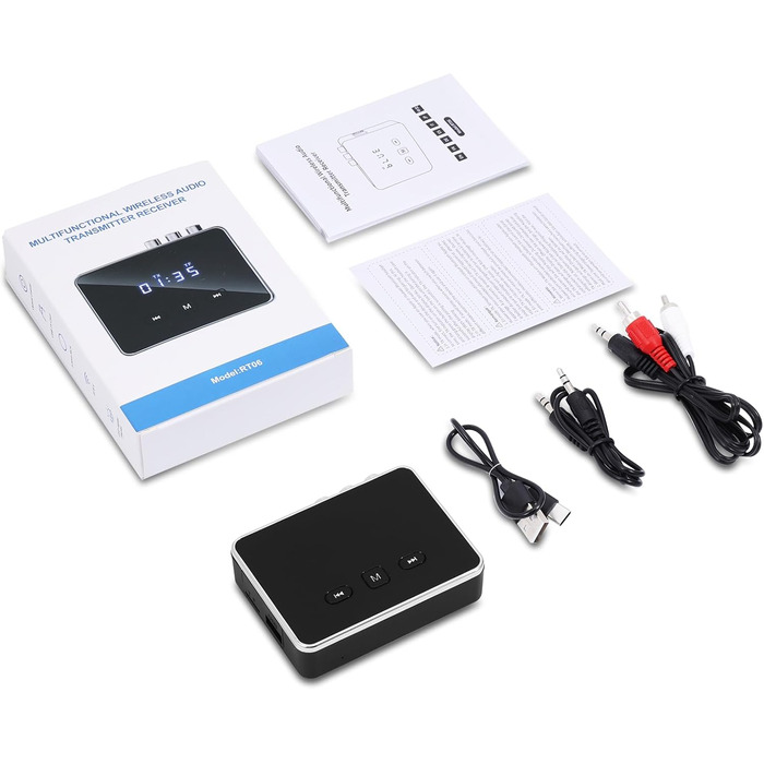 OQIMAX Bluetooth 5.4 Передавач/Приймач: 3-в-1 Bluetooth адаптер з AUX/RCA/Оптичним виходом, підтримка TF-картки та USB, для TV, стереосистеми, низька затримка, чорний