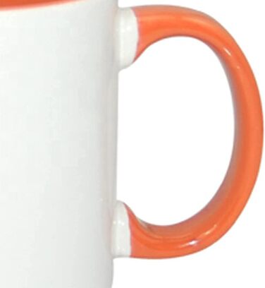 MR.R Set of 6 Sublimation Blanks, Dishwasher Safe, White Ceramic Mug, Porcelain, Coffee Mug with Inner Handle, Orange Color, Round Handle, 11 Ounces, for Heat Transfer Printing