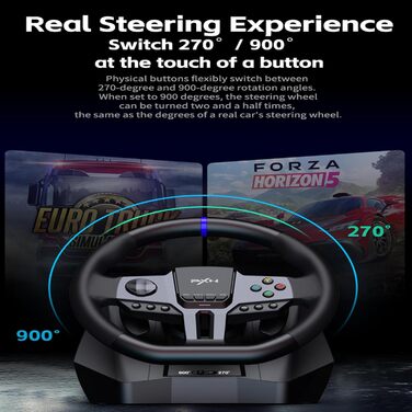 PXN V9 Gen2 Руль для ПК з педалями та перемикачем передач, 270/900° оберт, Магнітний енкодер, Датчик Hall Effect, сумісний з PC, PS4, Xbox One, Xbox Series X|S