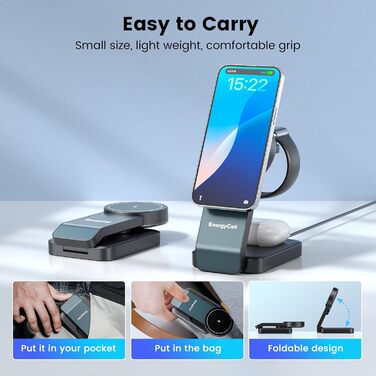 3-в-1 Зарядний пристрій MagSafe: Бездротова зарядка для iPhone 16/15/14/13/12, годинників та AirPods Pro/2/3 - Чорний (15W)