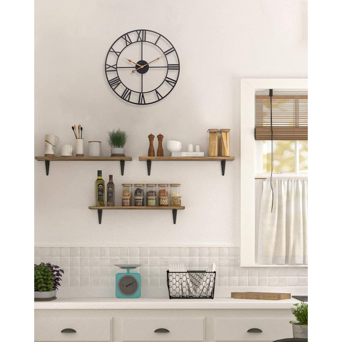 Large Wall Clock, European Industrial Vintage Wall Clock with Roman Numerals, Silent No Ticking Sounds Metal Wall Clock, Decorative Wall Clock for Living Room, Kitchen, Bedroom - 35cm, Black