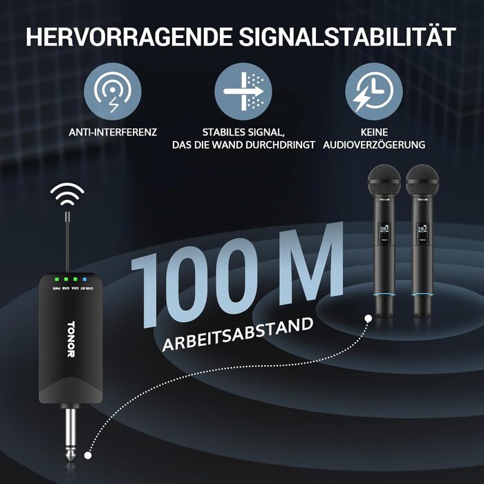 TONOR TW720 Бездротовий мікрофон Bluetooth з металевим корпусом, UHF, 100м, 2 шт. для караоке, вечірок, конференцій