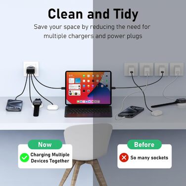Мережевий адаптер USB-C 40W 4-портовий Cshare з PD 3.0, USB-C та USB-A, для iPhone, iPad, Samsung Galaxy, Android, білий/чорний