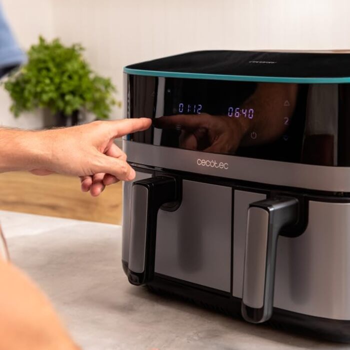 Фритюрниця без олії Cecotec Cecofry Advance 9000 Window 9L. 2200W, рухома перегородка, Dual Temp 80-200ºC, PerfectCook, 2 кошики (5,5 + 3,5L)