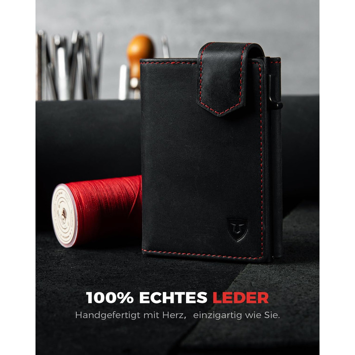 Чоловіче картхолдер LORZOR® з магнітною застібкою, slim-гаманець з відділенням для монет, RFID захист, для 10 карт, чорний/червоний