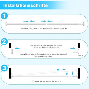 Штанга для карнизів без свердління, 100-230 см, регульована телескопічна штанга для душу, вікна та балкону (діаметр 25 мм, білий)