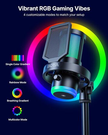 BOYA G30 USB Мікрофон для Ігор та Стрімінгу з RGB підсвіткою, шумозаглушенням, поп-фільтром. Конденсаторний мікрофон для ПК/PS4/PS5