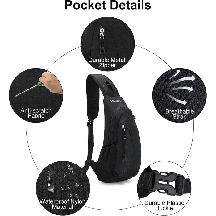 Чоловіча нагрудна сумка Sciphylia Sling Bag – рюкзак через плече, антикрадіжка, для подорожей, спорту та активного відпочинку, чорний