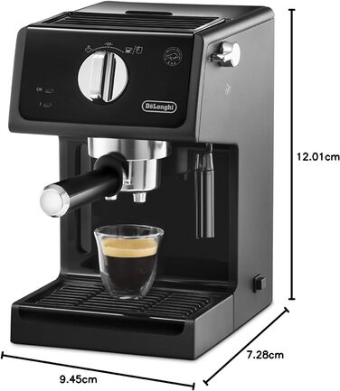 De'Longhi ECP 31.21 – Espresso Portafilter Machine, Espresso Machine with Aluminum Finish, including manual milk frother, with hot water function, suitable for ESE pods, 1.1 l water tank, black