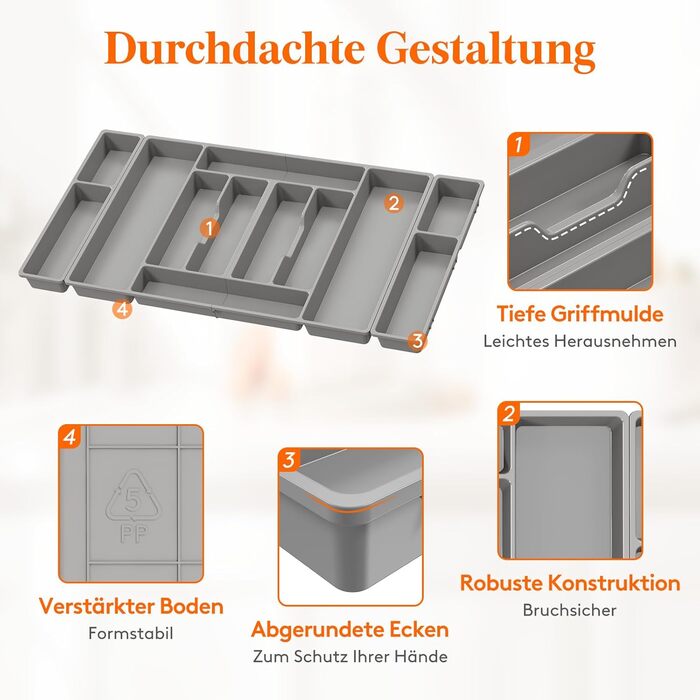 Органайзер для столових приборів Lifewit, 51.6x42 см, на 60 приборів, знімний тримач для кухонного начиння, пластиковий лоток для ложок, ножів, виделок (81.6 x 42 x 5 см)