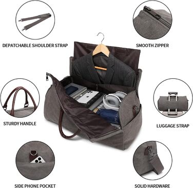 Portable Garment Bag, Men's Suit Bag for Business Travel, Large Leather Travel Bag with Shoe Compartment (Gray Backpack)