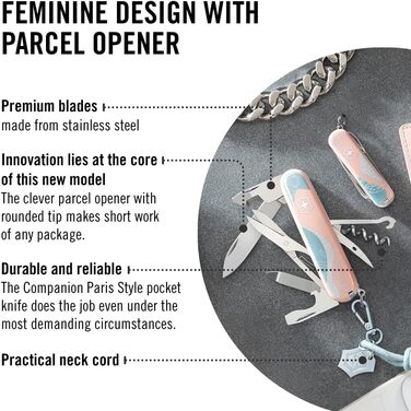 Мультитул Victorinox Companion, 16 функцій, Swiss Made, для жінок, подарункова коробка, стиль Paris (рожевий, блакитний)