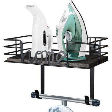 Настінна вішалка для праски TJ.MOREE з кошиком для зберігання та гачками (чорна)