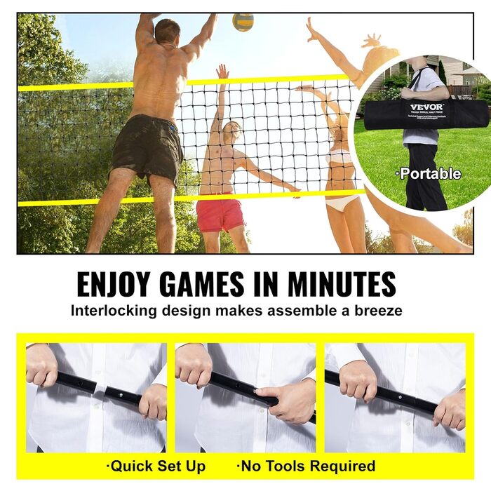 VEVOR Adjustable Height Volleyball Net Set - Portable Beach Volleyball Net for Outdoor Play - Includes Volleyball & Carry Bag - Perfect for Garden, Beach, Lawn
