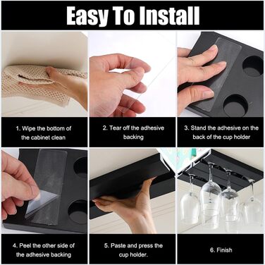 Кріплення для келихів вина, 2 шт., самоклеючі, без свердління, для кухні, бару, ресторану, готелю (чорний)