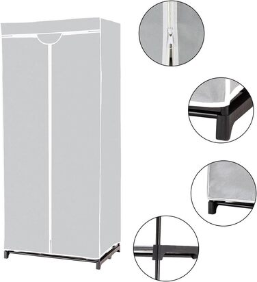 COSTWAY Wardrobe Fabric, Fabric Closet with Clothes Rod & Shelf, Fabric Clothes Closet, Folding Closet, Textile Closet for Living Room, Bedroom, Basement, 74 x 50 x 172 cm (Grey)