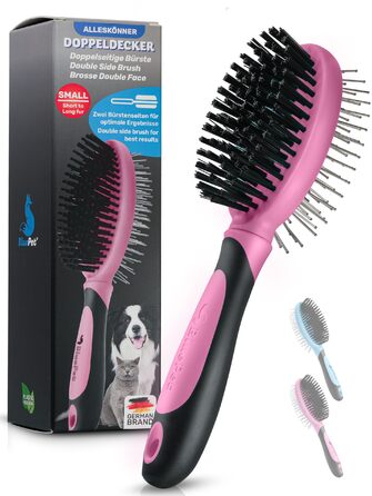 Щітка для собак BluePet 2в1 для довгої та короткої шерсті, для цуценят та котів. Розчісування, вирівнювання, вибирання. Універсальна щітка з щетиною (Рожева, S-M)