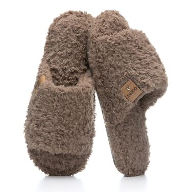 Жіночі домашні капці GOEWY з ефектом пам'яті (Memory Foam) — м'які плюшеві тапочки з відкритою п'ятою та протиковзкою підошвою, коричневі, розмір 40/41 EU