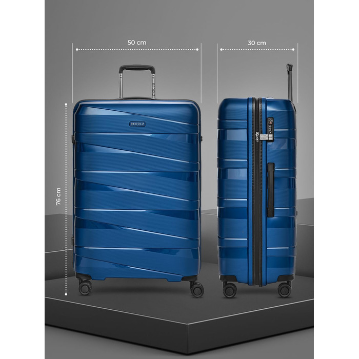 Чемодан REDOLZ Essentials 10: великий валіза-тележка 76 см, синій металік | з поліпропілену, 4 колеса, TSA-замок