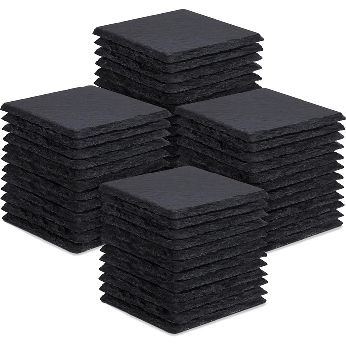 48 Slate Coasters, GOH DODD 4 Inch Black Stone Coasters Set, Laser Engraved Blank Coasters with Anti-Scratch Bottom for Home, Office, Kitchen, Apartment, Bar, Gathering