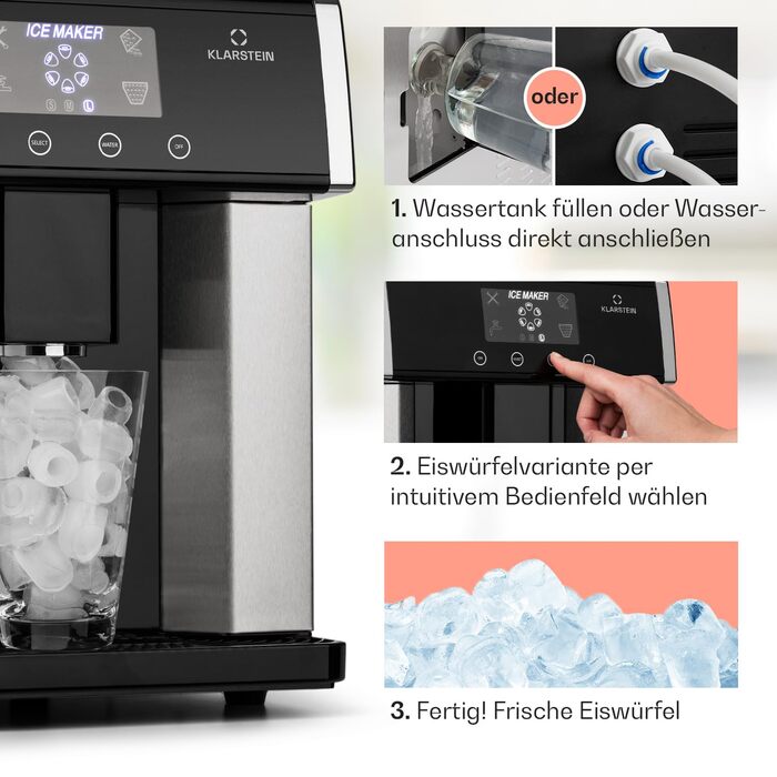 Машина для приготування льоду Klarstein Eiswürfelmaschine Klein, 3L, срібляста, 10-15 кг/24г