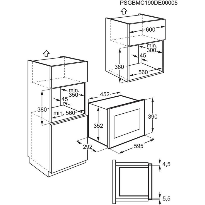 Вбудована мікрохвильова піч Zanussi ZMSN5SX, 17 л, 700 Вт, вбудована, чорний/нержавіюча сталь