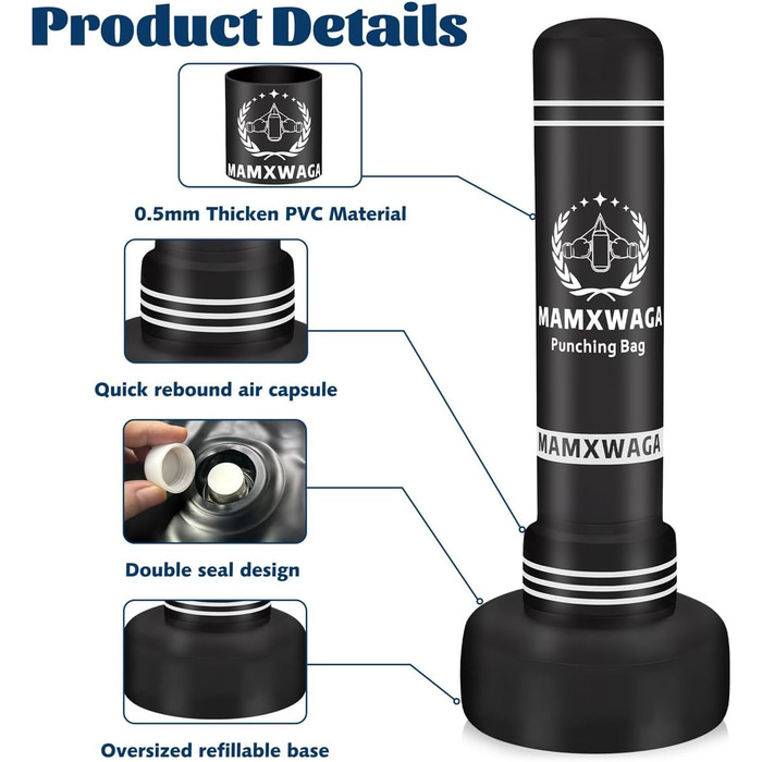 Боксерський мішок-лежак для дорослих, підлітків та дітей, 180 см. Надувний боксерський мішок з підставкою та електричним насосом для боксу, таekwondo, карате, муай-тай
