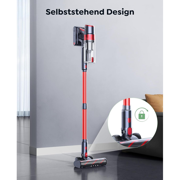 Бездротовий акумуляторний пилосос SunSare 600W з автоматичним режимом, сенсорним екраном та висувним шлангом 1м для твердих поверхонь, килимів та шерсті тварин