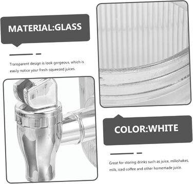 Glass Jug with Tap Dispenser System, Hydro Water Jug with Faucet, Juice Syrup Insulated Water Bottles Filter Tap Glass Jug, Water Container with Faucet, White