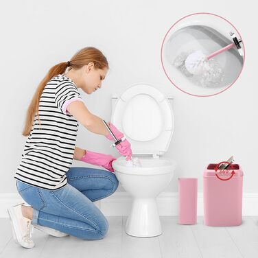 Набір аксесуарів для ванної кімнати XLHOMO Pinkes, 9 предметів: сміттєвий бак, піднос, дозатор мила, мильниця, тримач для зубних щіток, чашка, щітка для унітазу та контейнер для ватних паличок, темно-рожевий