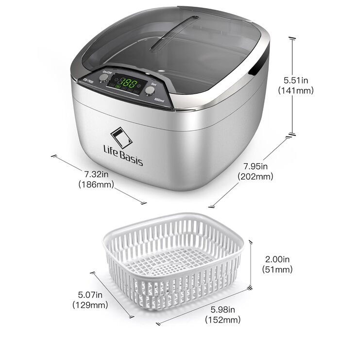 Ультразвукова ванна LifeBasis 850 мл для очищення окулярів, ювелірних виробів, зубних брекетів з LED підсвіткою