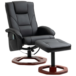 HOMCOM Massage Recliner with Footrest, 360° Swivel, Reclining Chair with Artificial Leather Upholstery, 73 x 83 x 106 cm for Relaxation