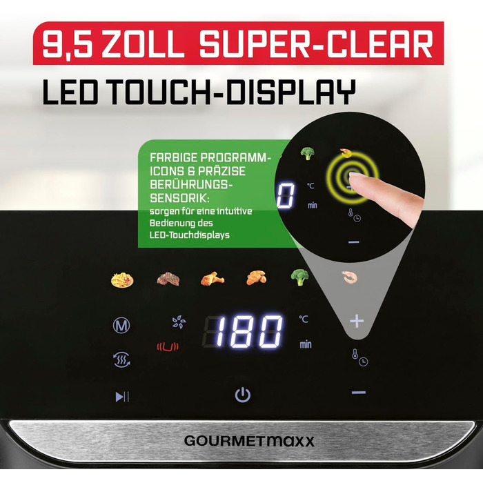 Фритюрниця готує без олії Gourmetmaxx AirGenius 7.5L з 7 програмами та LED-дисплеєм | Міні-піч для смаження без жиру до 7 осіб