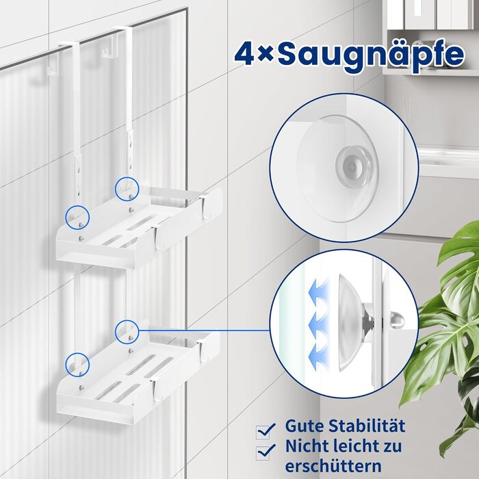 Поличка для душу MEIJO без свердління, органайзер для ванної кімнати з 4 гачками, білий