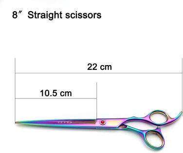 Набір професійних ножиць для грумінгу Kingstar A563, титанове покриття, прямі та вигнуті ножиці, гребінець, догляд за собаками, 20.3 см (8 дюймів), райдужний колір, 3-частинний набір