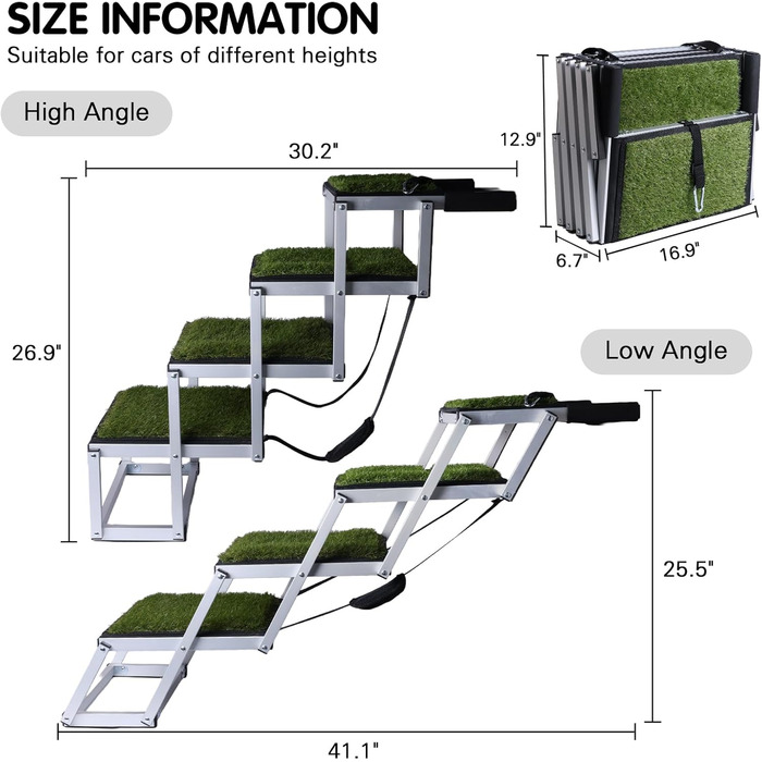 Східці для собак у машину DGSL: широкі, 4 сходинки, для вантажівок, SUV, з антиковзким покриттям