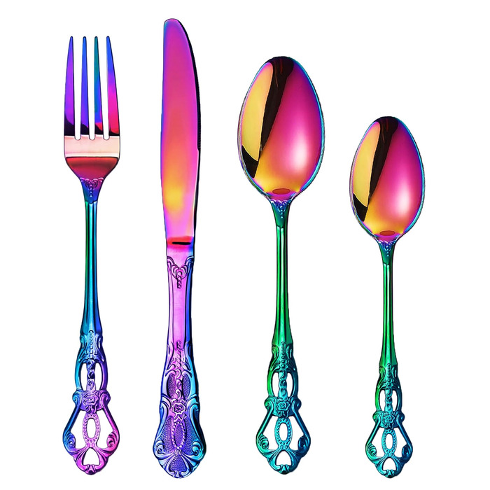 Набір столових приборів Retro на 6 осіб з нержавіючої сталі, 24 предмети, антикварний бароковий дизайн (Райдуга)