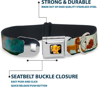 Нашийник для собак з кріпленням для автопасків, Lion King Simba & Pumba, 9-15 дюймів, ширина 2.5 см, підходить для малих собак