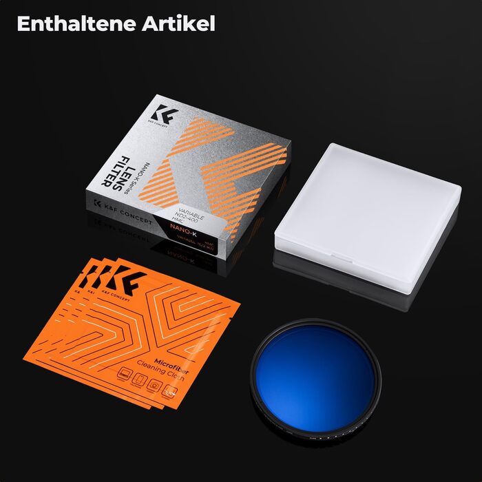 ND фільтр змінної щільності K&F Concept 72мм ND2-ND400 (1-9 ступенів) з серією Nano-Klear для ландшафтної фотографії + 3 серветки для чищення