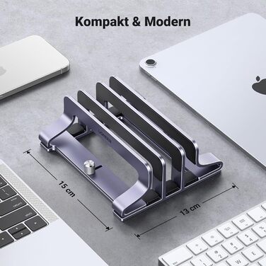 Підставка для ноутбука UGREEN з алюмінію (3 слоти) - вертикальна підставка для MacBook Pro/Air, iPad, Huawei, Surface, Dell, HP