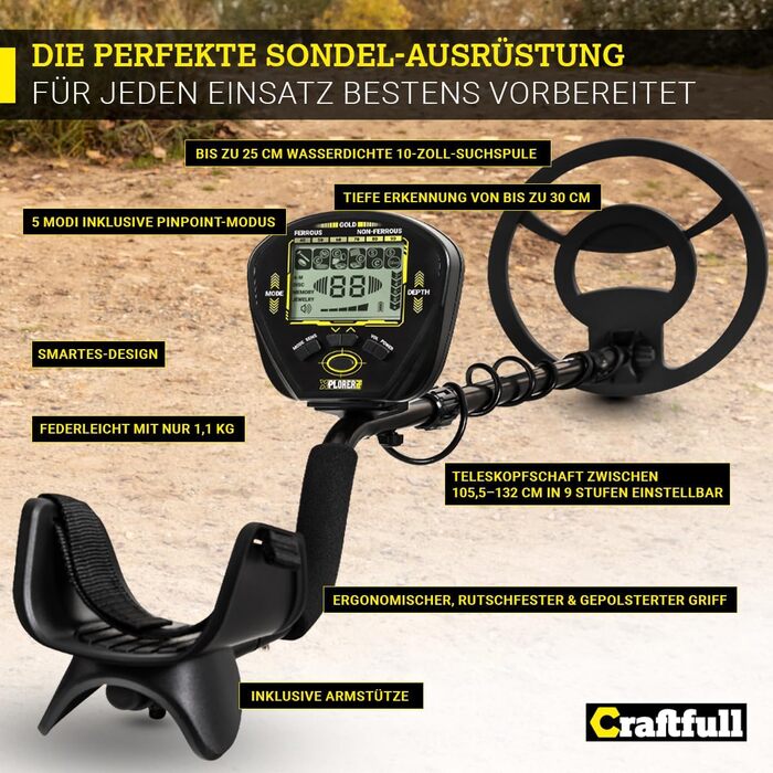 Металодетектор Craftfull | Набір металошукача для дітей та дорослих | Водонепроникний мультідетектор | Пошук золота та скарбів