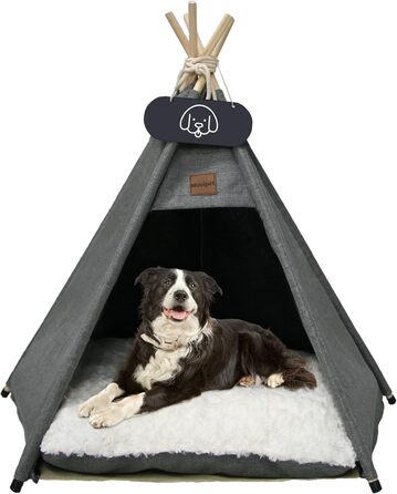 Намет для тварин Tipi з двостороннім подушкою. Будиночок для собак/кішок, кроликів, хом'яків. Знімний та миючий. 50x50x60 см, сірий.