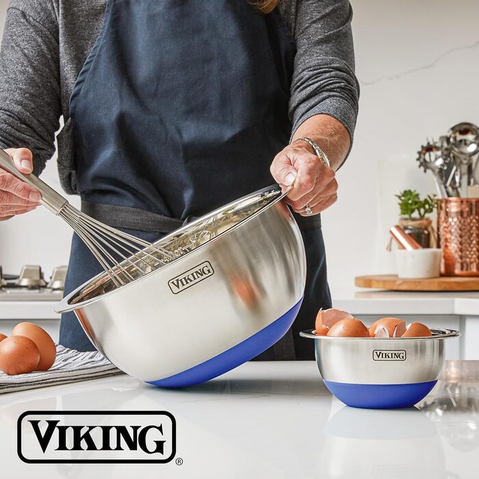 Набір місок для перемішування Viking, 10 шт. з нержавіючої сталі, кухонне приладдя, з неслизьким силіконовим дном, кришки з герметичним закриттям, придатні для миття в посудомийній машині, блакитно-зелений колір
