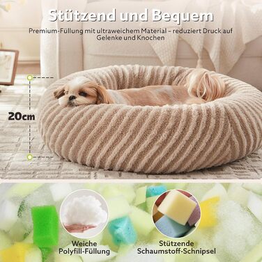 Кругле ліжко для собак середніх порід та котів, коричневе, 76x76x20 см, знімний кошик, гранульована та memory-піна