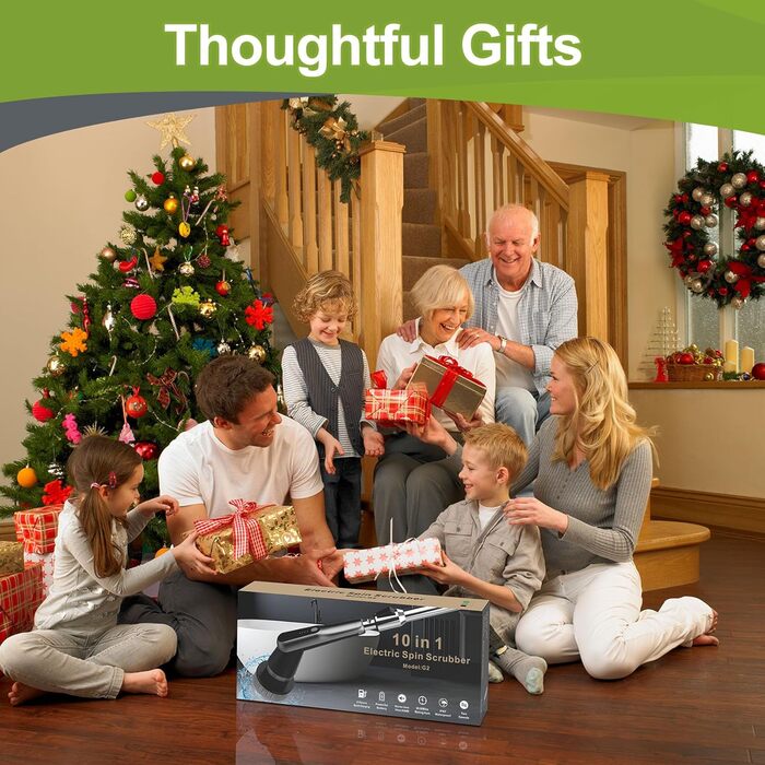 Електрична щітка для прибирання з 7 насадок, IPX7, регульована ручка, для ванної, кухні, підлоги, авто (чорний, сірий)