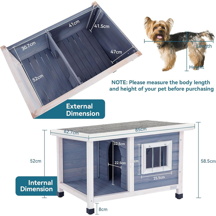 Будинок для собак Petsfit з балконом та терасою, вулиця, 85x62x52 см, сірий