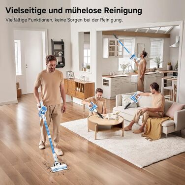 Бездротовий акумуляторний пилосос 35KPA/45Mins з LED-підсвічуванням, HEPA-фільтром та потужною насадкою для твердих підлог, килимів та шерсті тварин (Блакитний)