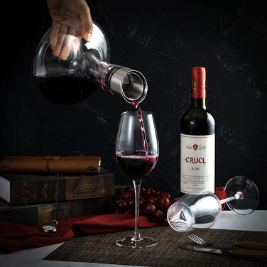 Wine Decanter with Integrated Aerator Spout & Filter, Decanter, Wine Decanter, Wine Aerator, Wine Decanter, Wine Gifts, 100% Hand-Blown Lead-Free Crystal Glass, Wine Accessories