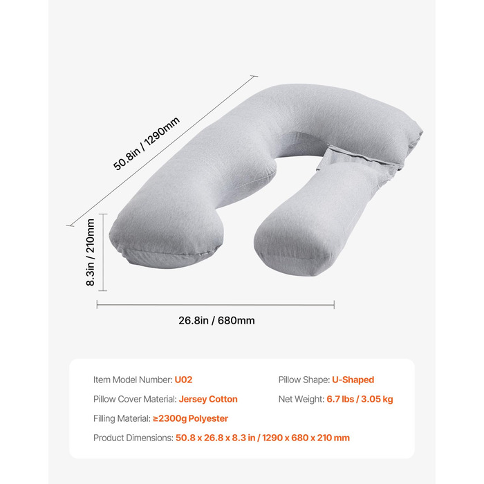 Подушка для вагітних VEVOR C-подібної форми, 133x63x21 см. Підтримка спини, живота, стегон та ніг. Знімний та пральний чохол.