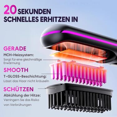 Бездротова щітка-випрямляч для волосся 2-в-1 з функцією завивки, LED дисплеєм та 3 температурними режимами (160°C-200°C), чорна